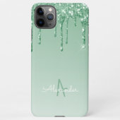 Begroting Minty Green Dripping Glitter Monogram ge iPhone Hoesje (Achterkant)