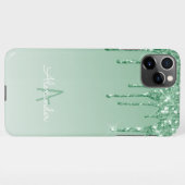 Begroting Minty Green Dripping Glitter Monogram ge iPhone Hoesje (Achterkant horizontaal)