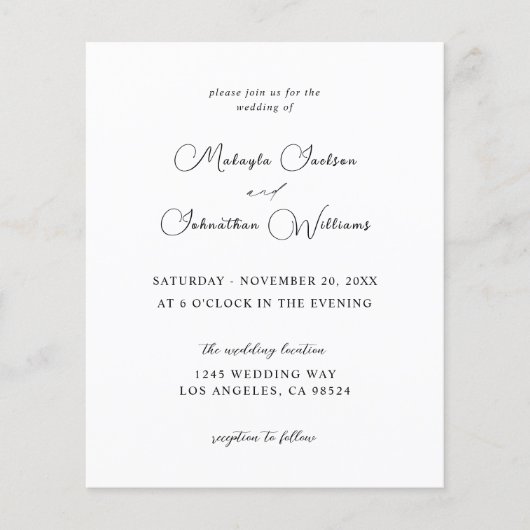 Begroting Modern 9 Calligrafie Wedding - Zwart-wit Flyer (Voorkant)