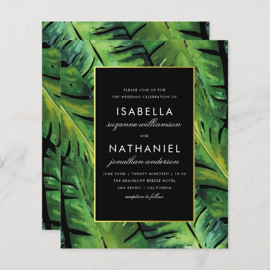 Begroting Modern Black Green Tropical Leaves Weddi (Voorkant / Achterkant)