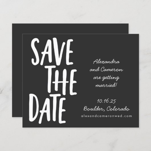 Begroting Modern Black Play Wedding Save the Date (Voorkant / Achterkant)