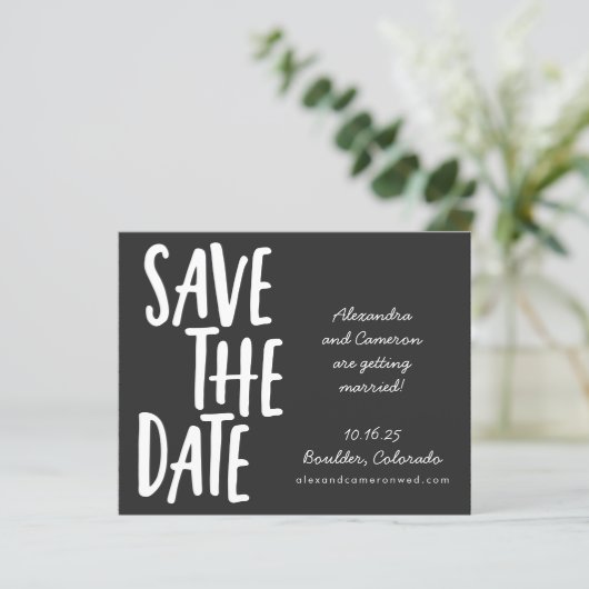 Begroting Modern Black Play Wedding Save the Date (Staand voorkant)