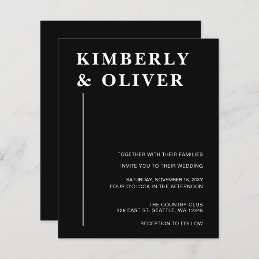 Begroting Modern Black Wedding Invitations (Voorkant / Achterkant)