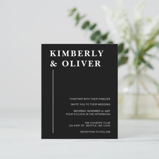 Begroting Modern Black Wedding Invitations (Staand voorkant)