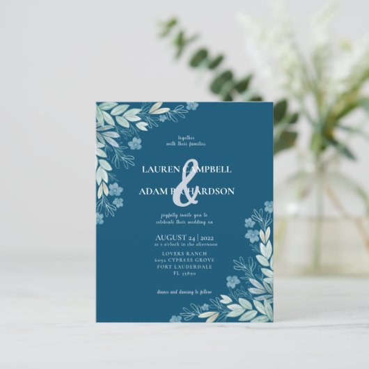 Begroting Modern Blue Foliage Weddenschap (Staand voorkant)