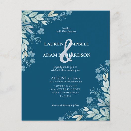 Begroting Modern Blue Foliage Weddenschap (Voorkant)