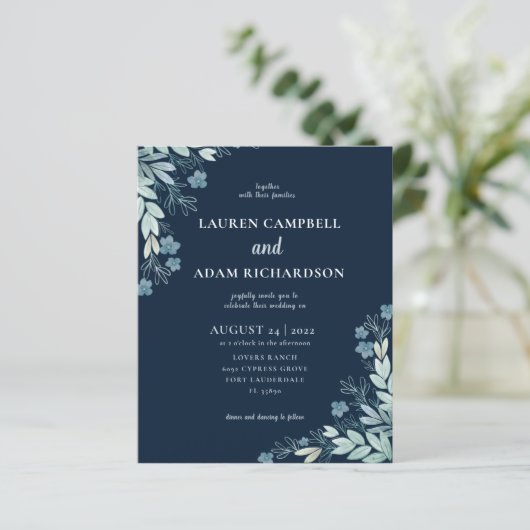 Begroting Modern Blue Foliage Weddenschap (Staand voorkant)