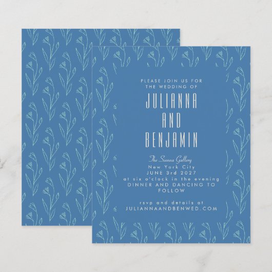 Begroting Modern Boho Floral Line Art Blue Wedding (Voorkant / Achterkant)