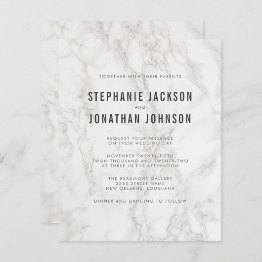 Begroting Modern Elegant Minimalist Marble Wedding (Voorkant / Achterkant)