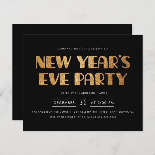 Begroting Modern Gold Glitter - Nieuwjaarsfeest (Voorkant / Achterkant)