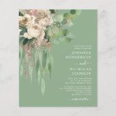 Begroting Modern Green Floral Rozen Wedding Invita (Voorkant)