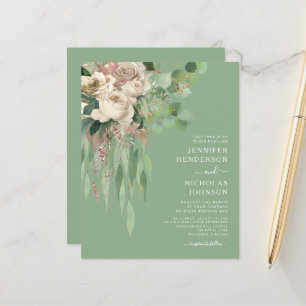 Begroting Modern Green Floral Rozen Wedding Invita