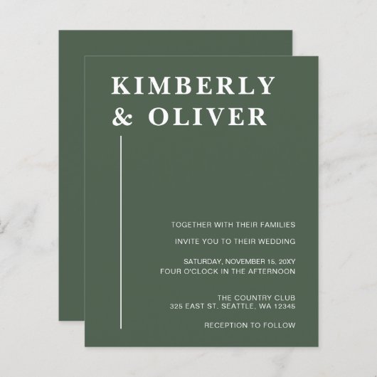 Begroting Modern Green Wedding Invitations (Voorkant / Achterkant)