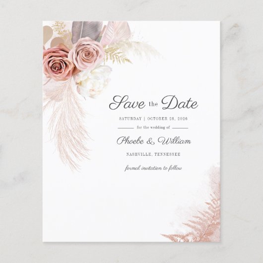 Begroting Modern Pampas grass Floral Save the Date (Voorkant)