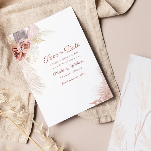 Begroting Modern Pampas grass Floral Save the Date Flyer