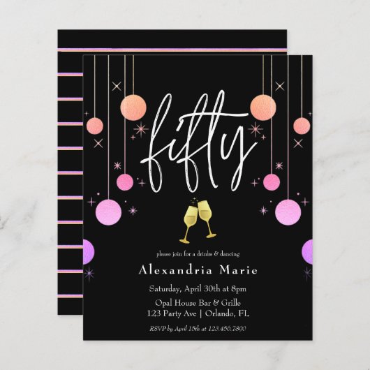 Begroting Modern Sparkle 50th Birthday Invitation (Voorkant / Achterkant)