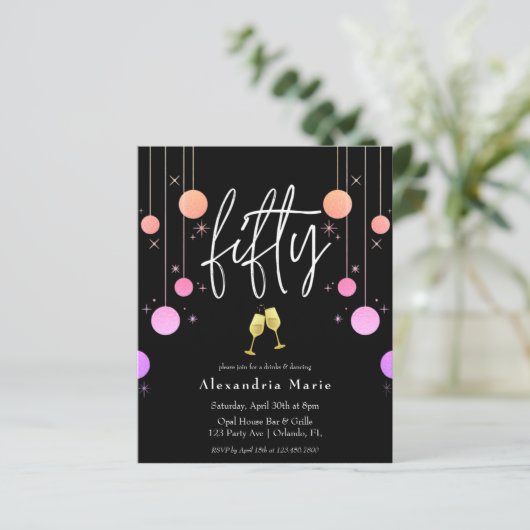 Begroting Modern Sparkle 50th Birthday Invitation (Staand voorkant)