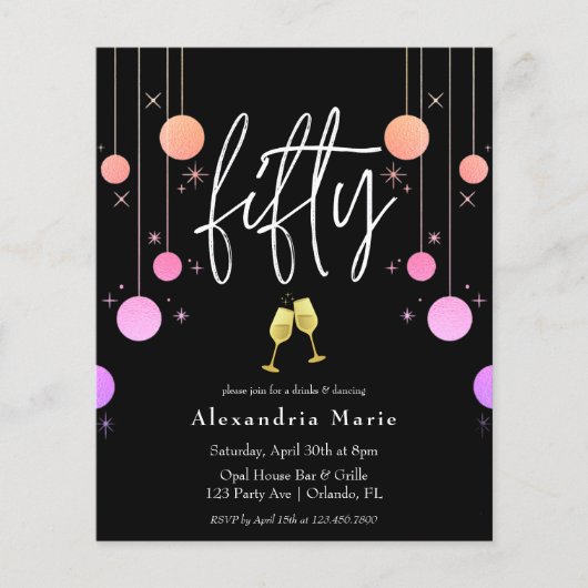 Begroting Modern Sparkle 50th Birthday Invitation (Voorkant)