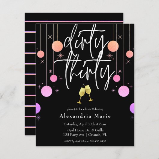 Begroting Modern Sparkle "Dirty Derty" 30th Birthd (Voorkant / Achterkant)