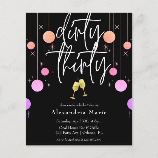 Begroting Modern Sparkle "Dirty Derty" 30th Birthd (Voorkant)