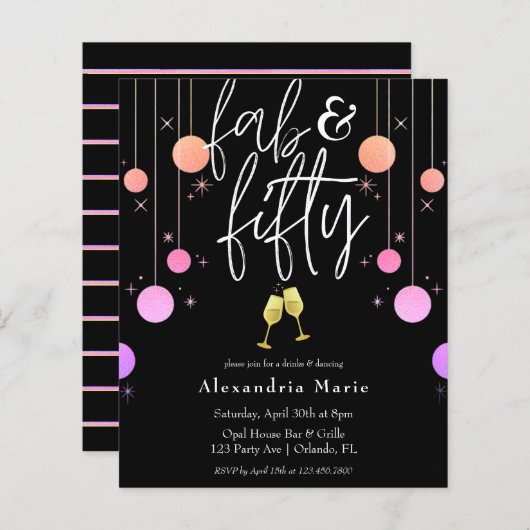 Begroting Modern Sparkle "Fab & 5ty" Birthday (Voorkant / Achterkant)