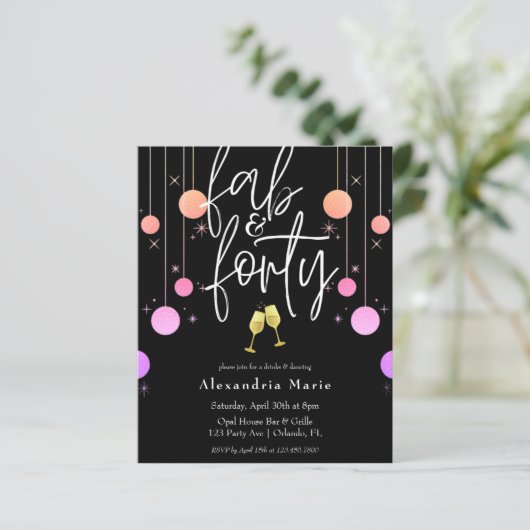 Begroting Modern Sparkle "Fab & Forty" Birthday (Staand voorkant)