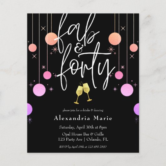 Begroting Modern Sparkle "Fab & Forty" Birthday (Voorkant)