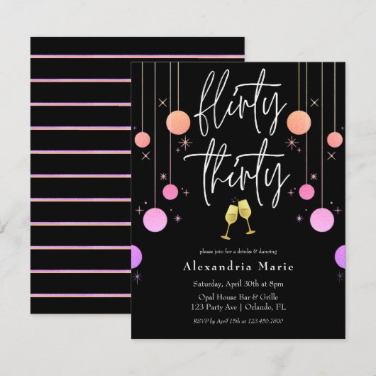 Begroting Modern Sparkle "Flirty Thirty Birthday" Kaart (Voorkant / Achterkant)