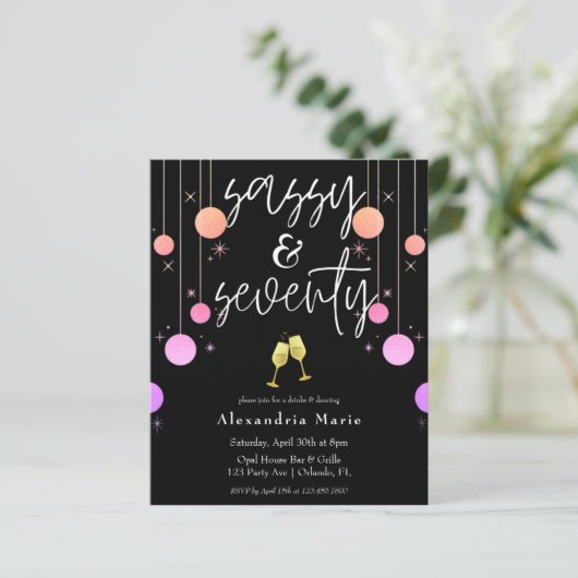 Begroting Modern Sparkle Sassy & 70 Birthday (Staand voorkant)