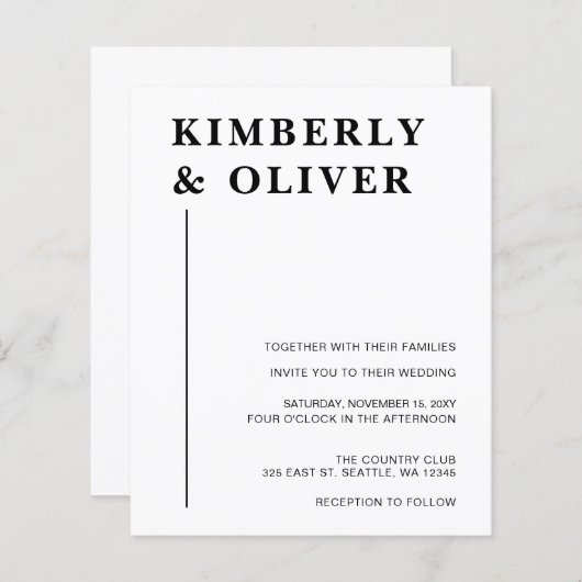Begroting Modern White Wedding Invitations (Voorkant / Achterkant)