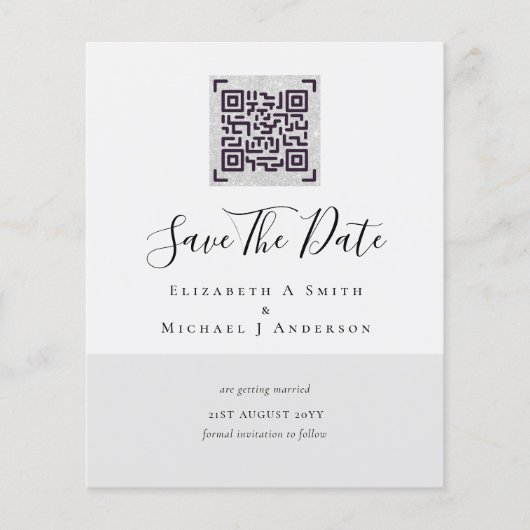 BEGROTING Moderne FOTO BESPAAR DATUM QR CODE RSVP Flyer (Voorkant)