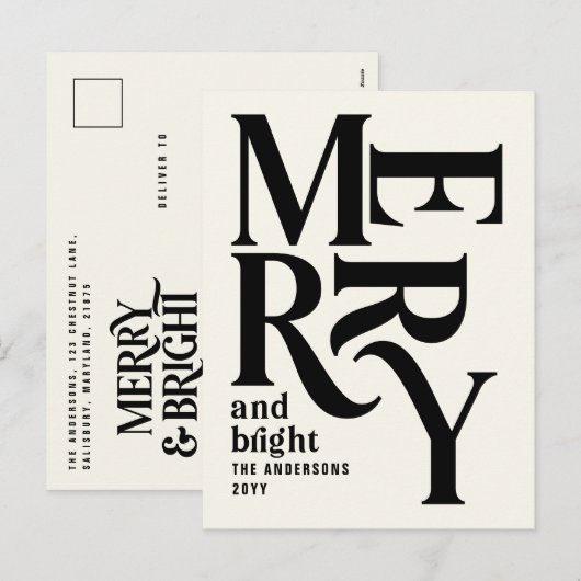 Begroting Moderne minimale crème voor vrolijk kers Feestdagenkaart (Voorkant / Achterkant)