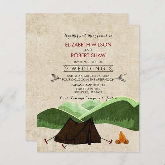 Begroting Moderne Rustic Camping Wedding Invitatio (Voorkant / Achterkant)