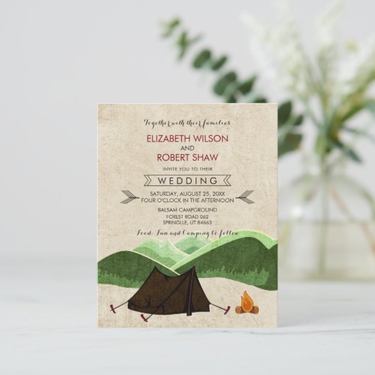 Begroting Moderne Rustic Camping Wedding Invitatio (Staand voorkant)