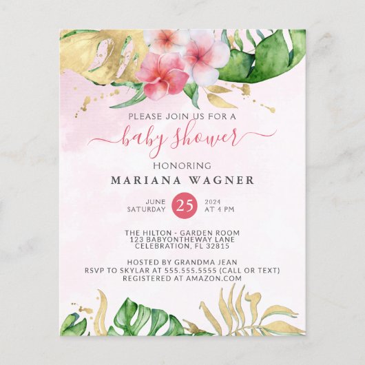 Begroting Moderne Waterverf Floral Baby shower Flyer (Voorkant)