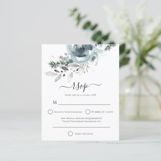 Begroting Moderne winter Floral kerstbruiloft RSVP (Staand voorkant)