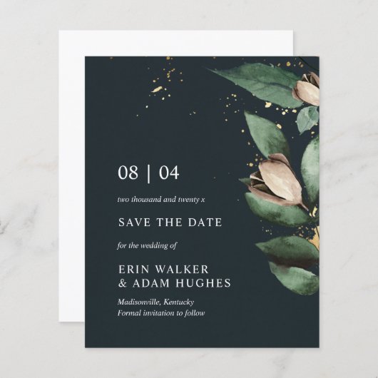 Begroting Moody Blue Gold Botanical Save the Date (Voorkant / Achterkant)