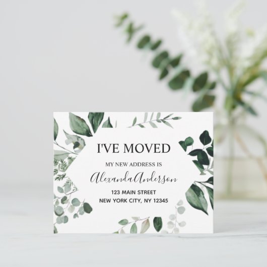 Begroting Moving Announge Eucalyptus Greenery Briefkaart (Staand voorkant)