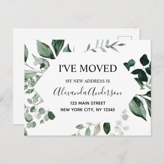 Begroting Moving Announge Eucalyptus Greenery Briefkaart (Voorkant / Achterkant)