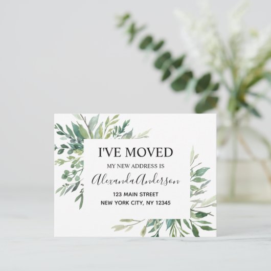 Begroting Moving Announge Eucalyptus Greenery Briefkaart (Staand voorkant)