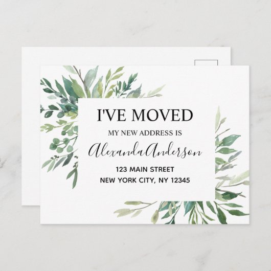 Begroting Moving Announge Eucalyptus Greenery Briefkaart (Voorkant / Achterkant)