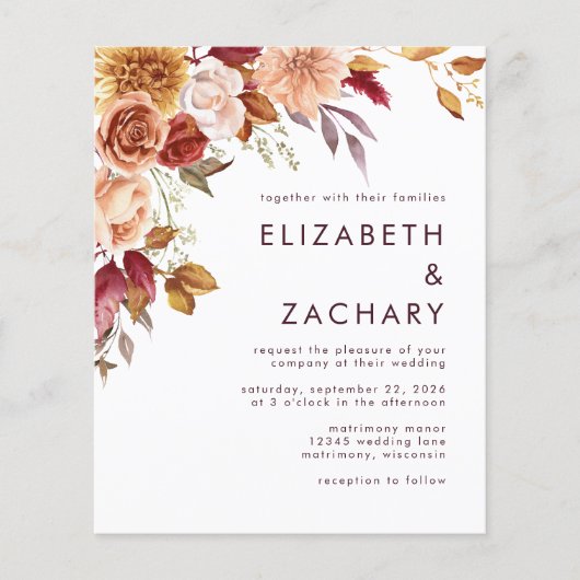 Begroting najaar Floral Bourgundy Weddenschap (Voorkant)