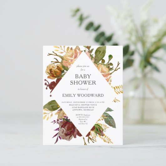 Begroting najaar Floral Lijst Baby shower uitnodig (Staand voorkant)