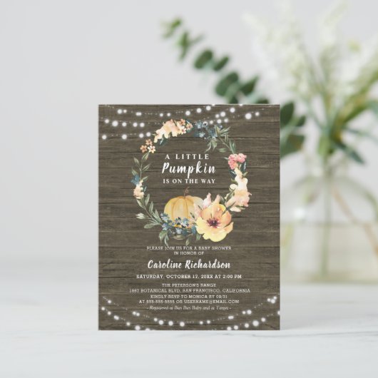 Begroting najaar Rustic Little Pumpkin Baby shower (Staand voorkant)