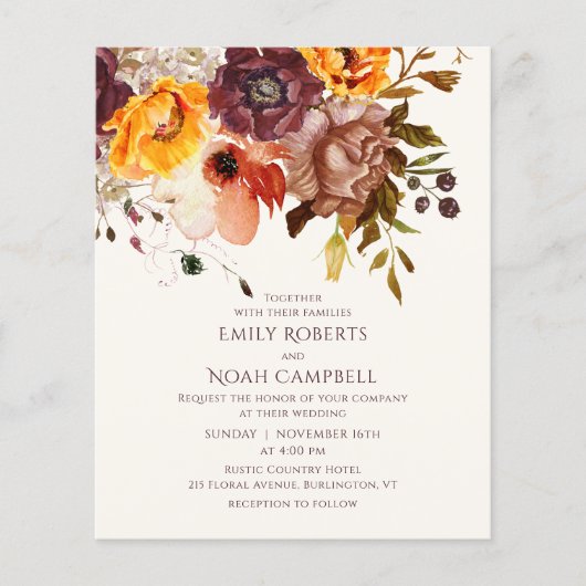 Begroting najaar Rustic Plum Oranje Floral Wedding Flyer (Voorkant)