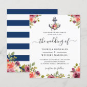Begroting Nautical Anchor Floral Wedding Invitatio (Voorkant / Achterkant)