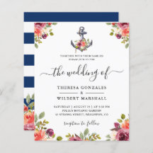Begroting Nautical Anchor Floral Wedding Invitatio