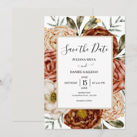 Begroting Neutral Boho terracotta Save the Date Kaart (Voorkant / Achterkant)