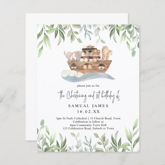 Begroting Noahs Ark Green Christening en 1e verjaa (Voorkant / Achterkant)