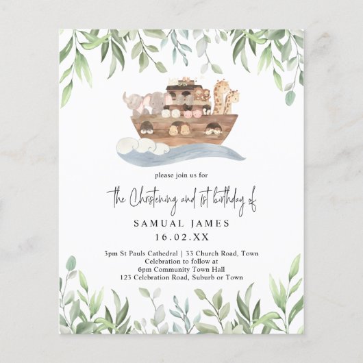 Begroting Noahs Ark Green Christening en 1e verjaa (Voorkant)